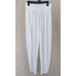 Christian Dior Vintage Beachwear White Polyester Draping Wide Leg Pants Size M